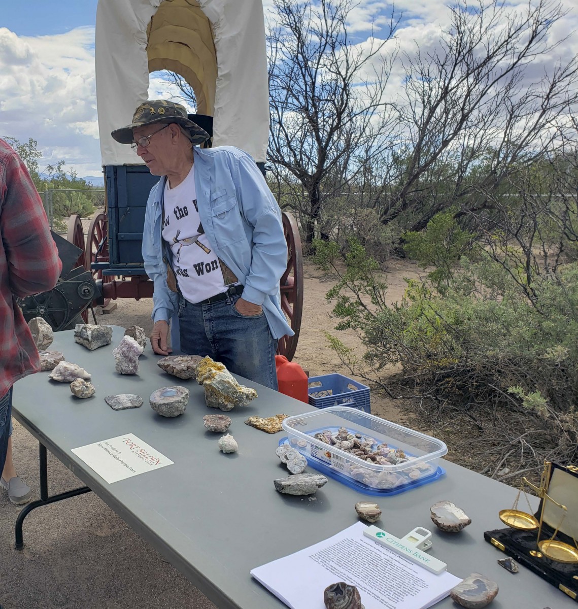 Jim Frederick with the NM Gold Prospectors showcases gems and minerals of southern New Mexico during a special event at Fort Selden.