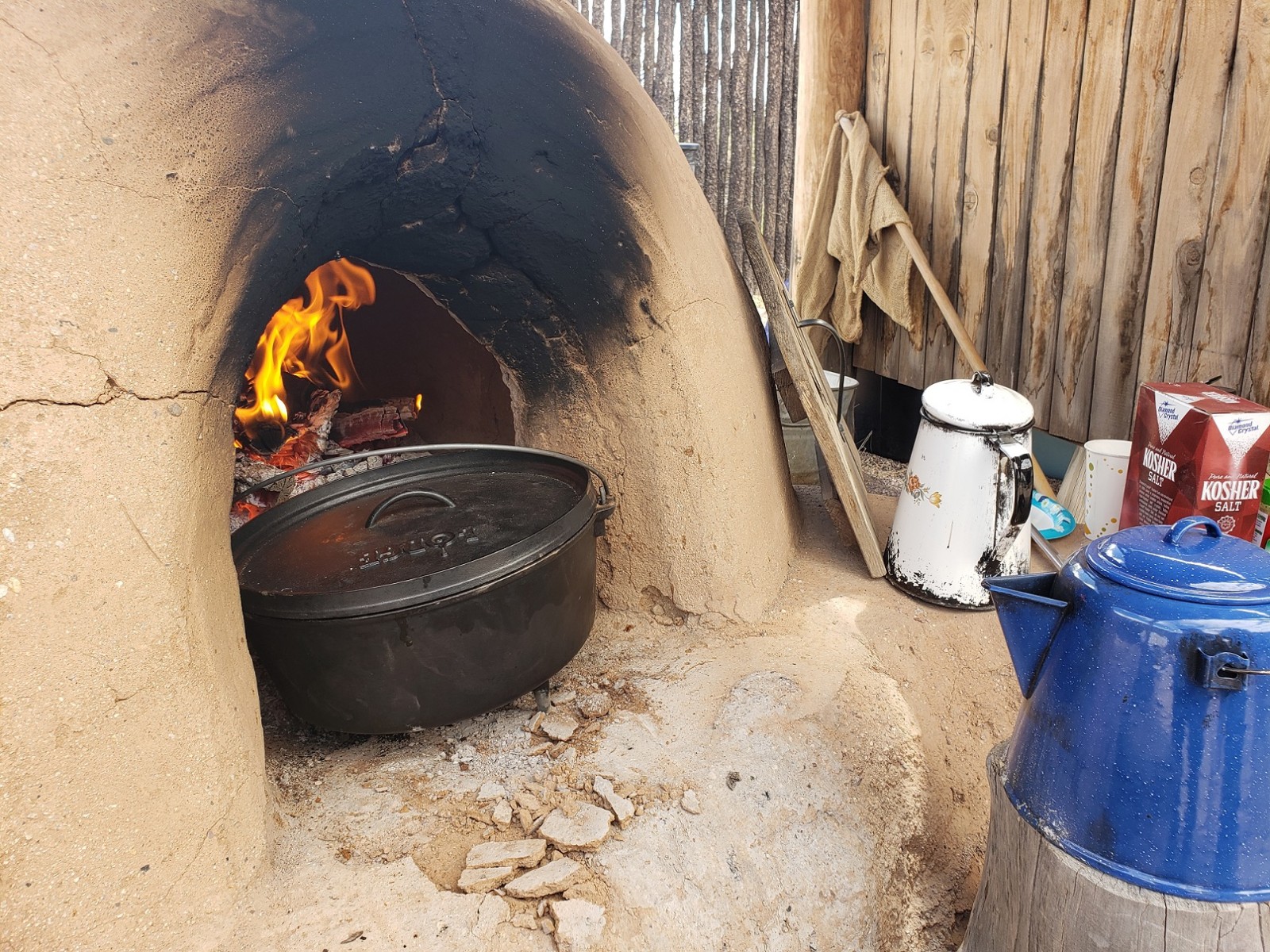Stew and coffee are prepared in Fort Selden's horno during 2019's Spring Fling.