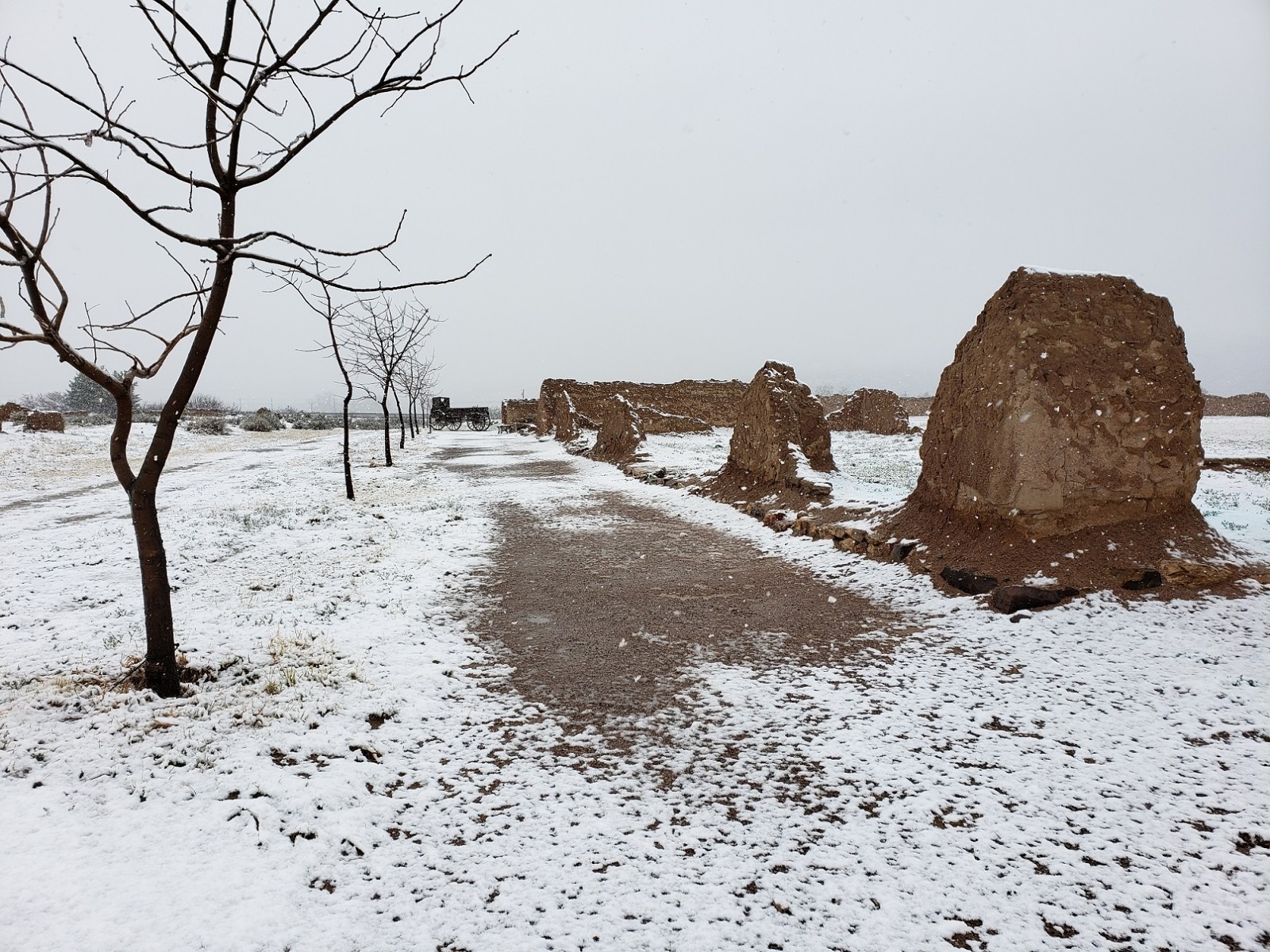 Snow dusts Fort Selden's post road, what was once El Camino Real de Tierra Adentro.