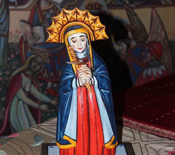 Charlie Carillo. Nuestra Senora de Dolores (Our Lady of Sorrows) Bulto. United States, 2014. Painted wood. Collection, Taylor-Mesilla Historic Property.