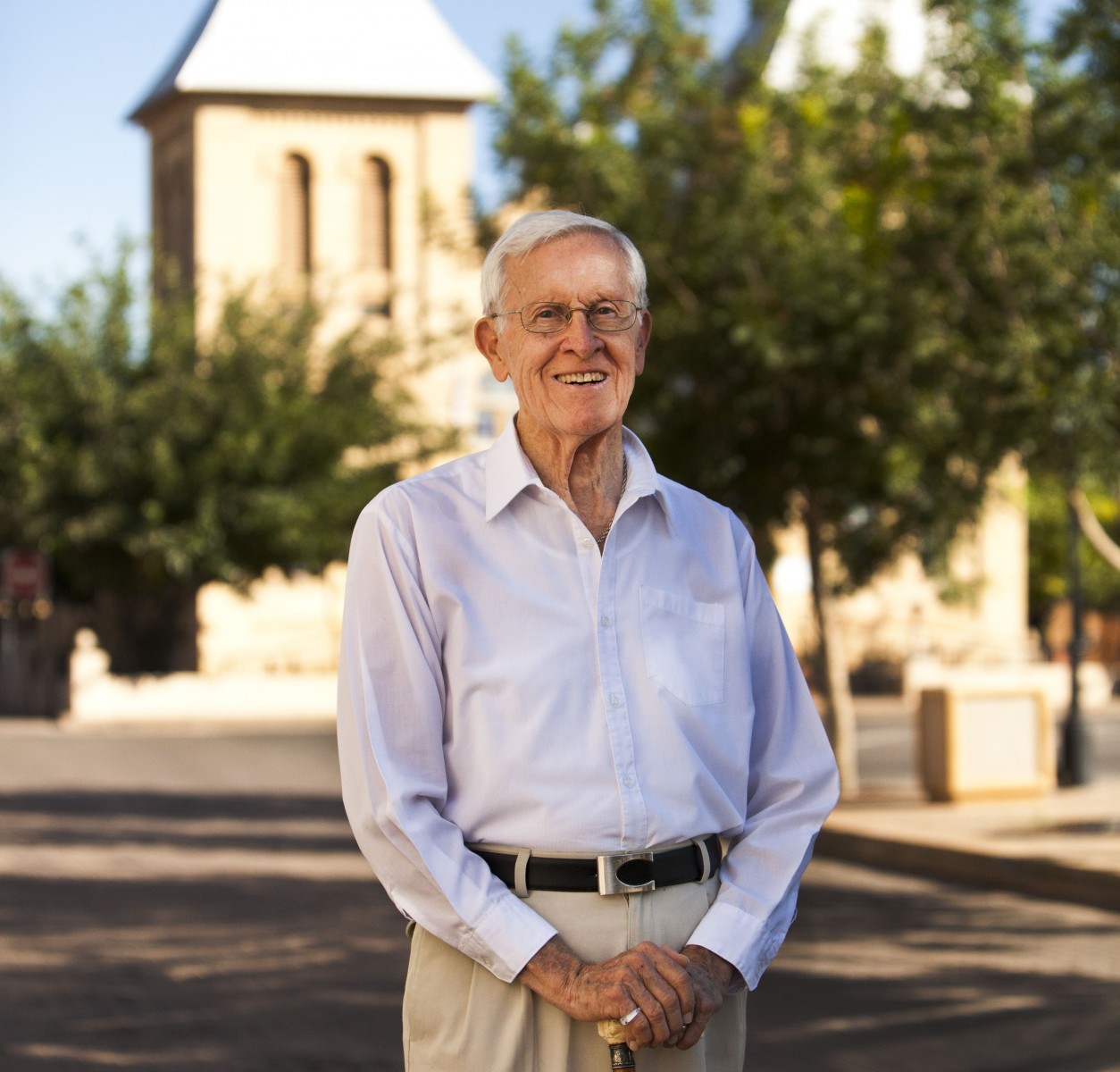 J. Paul Taylor photographed on the Mesilla Plaza. Photo courtesy of Paul Ratje. Photo copyrighted to Paul Ratje.