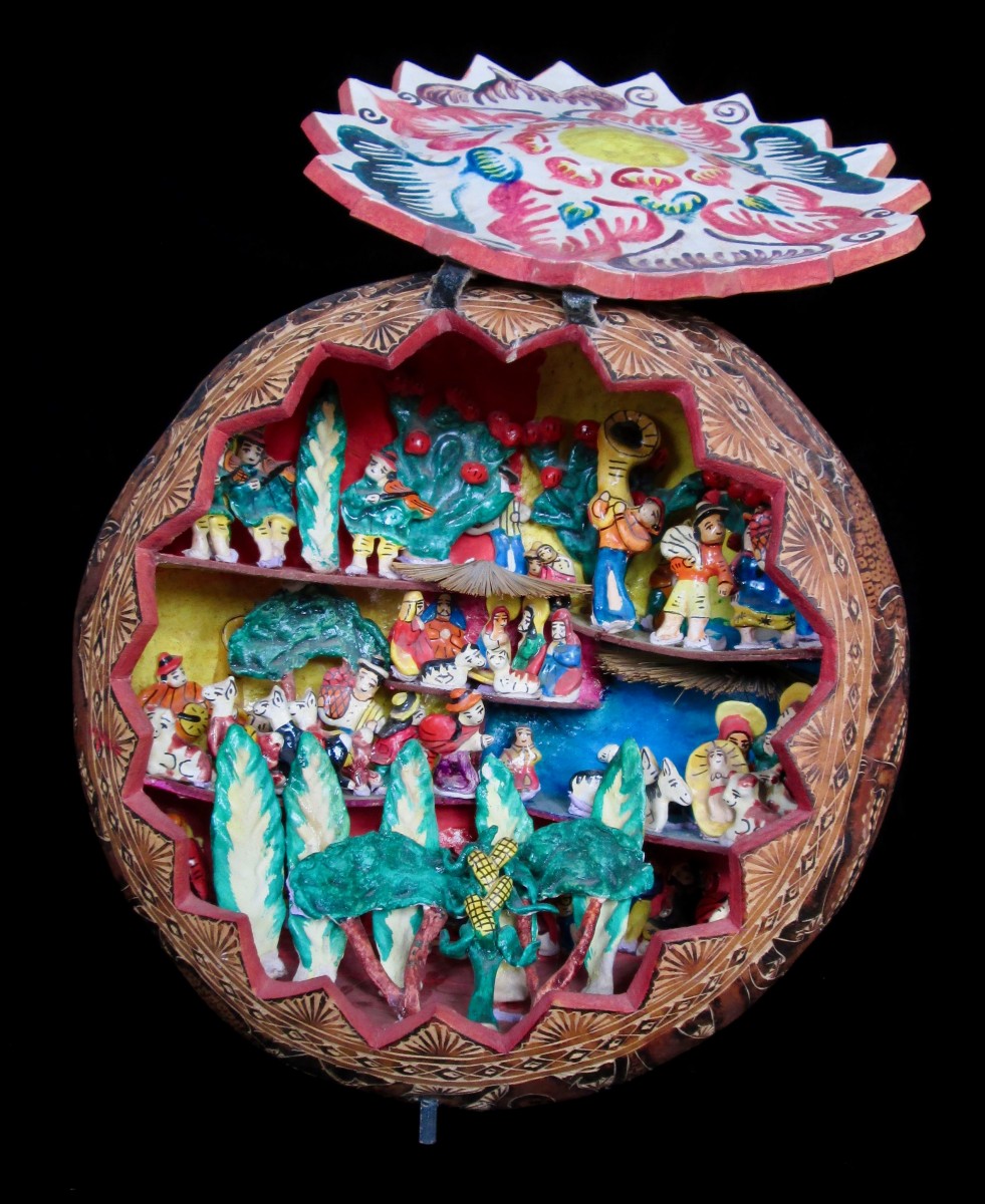 Artist unknown. Painted gourd nacimiento (nativity scene) from Guatemala. Collection, Taylor-Mesilla Historic Property.